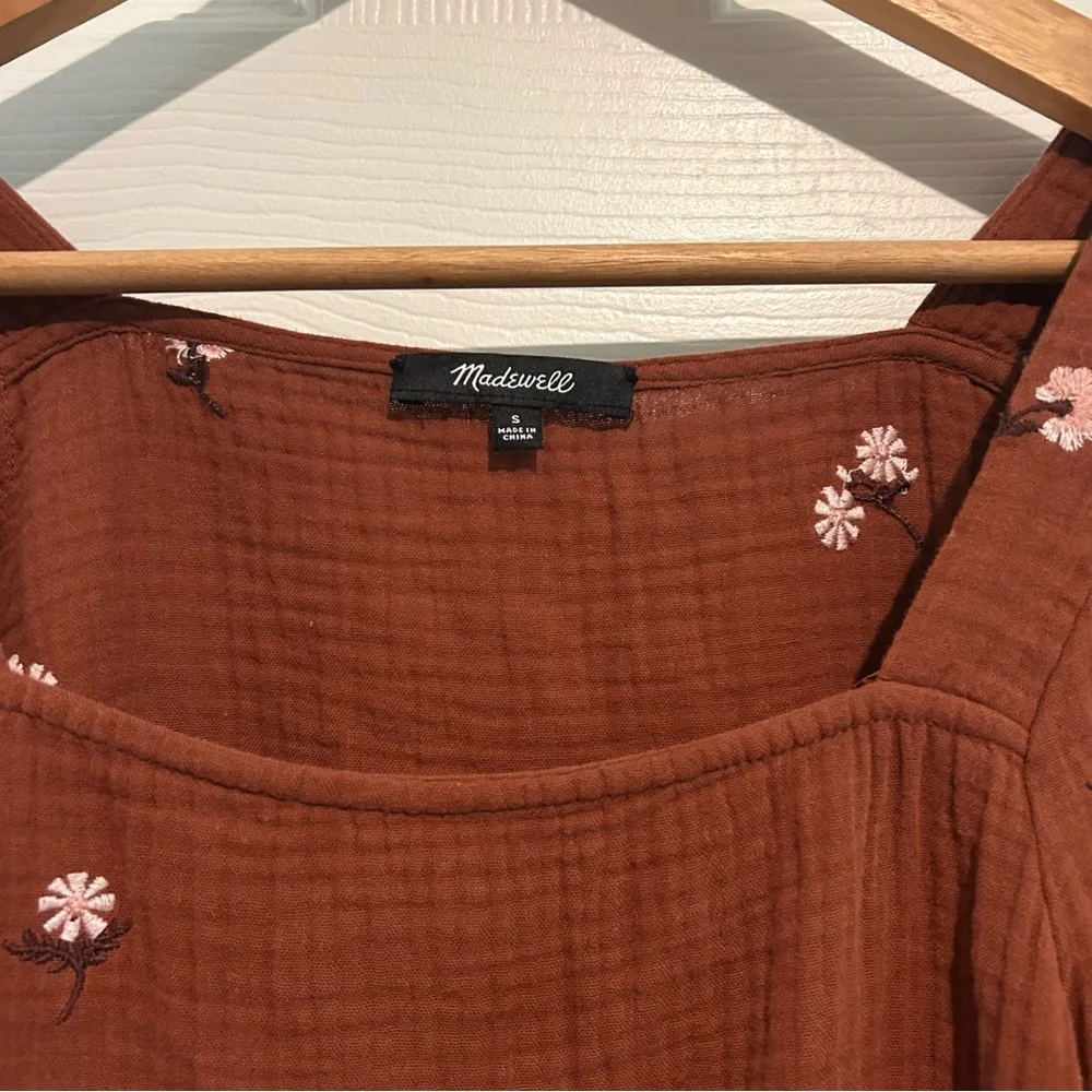 Madewell Amie Floral Embroidered Puff-Sleeve Peplum Top - Size Small
